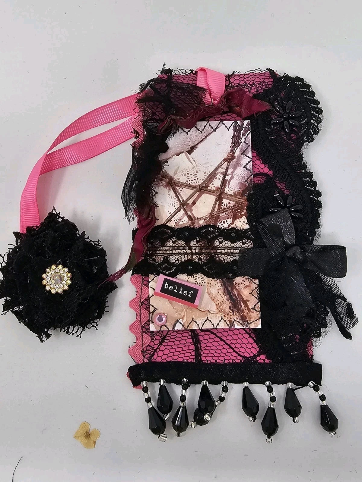 Vintage Lace Bookmark -  Belief - Handmade