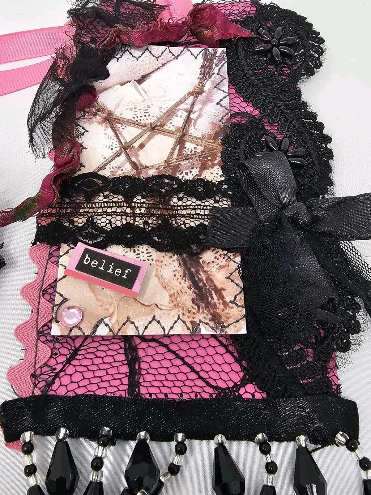 Vintage Lace Bookmark -  Belief - Handmade