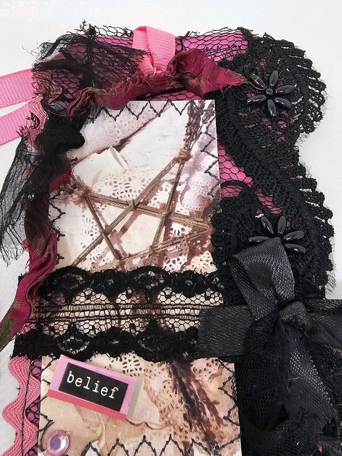Vintage Lace Bookmark -  Belief - Handmade