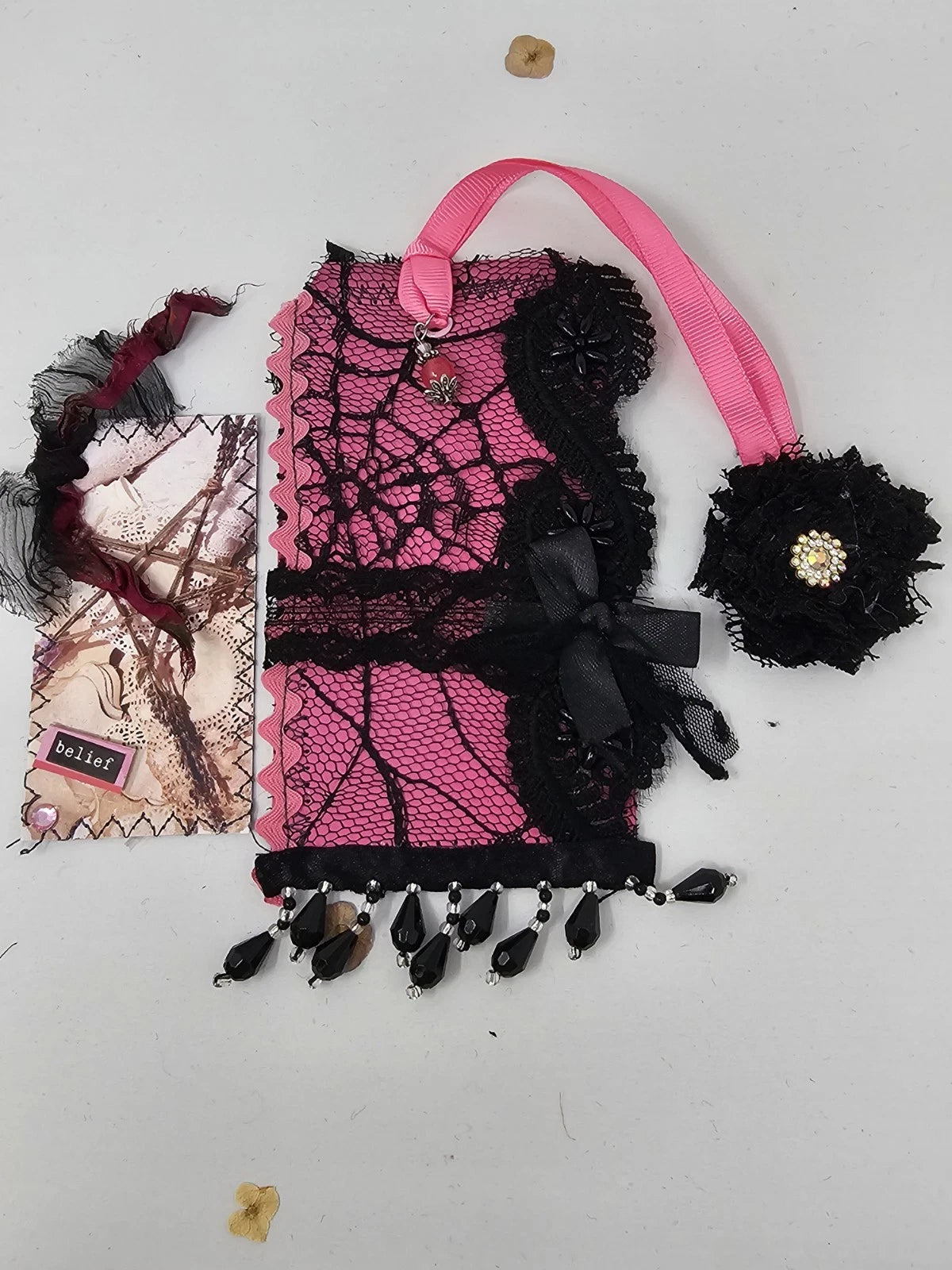 Vintage Lace Bookmark -  Belief - Handmade