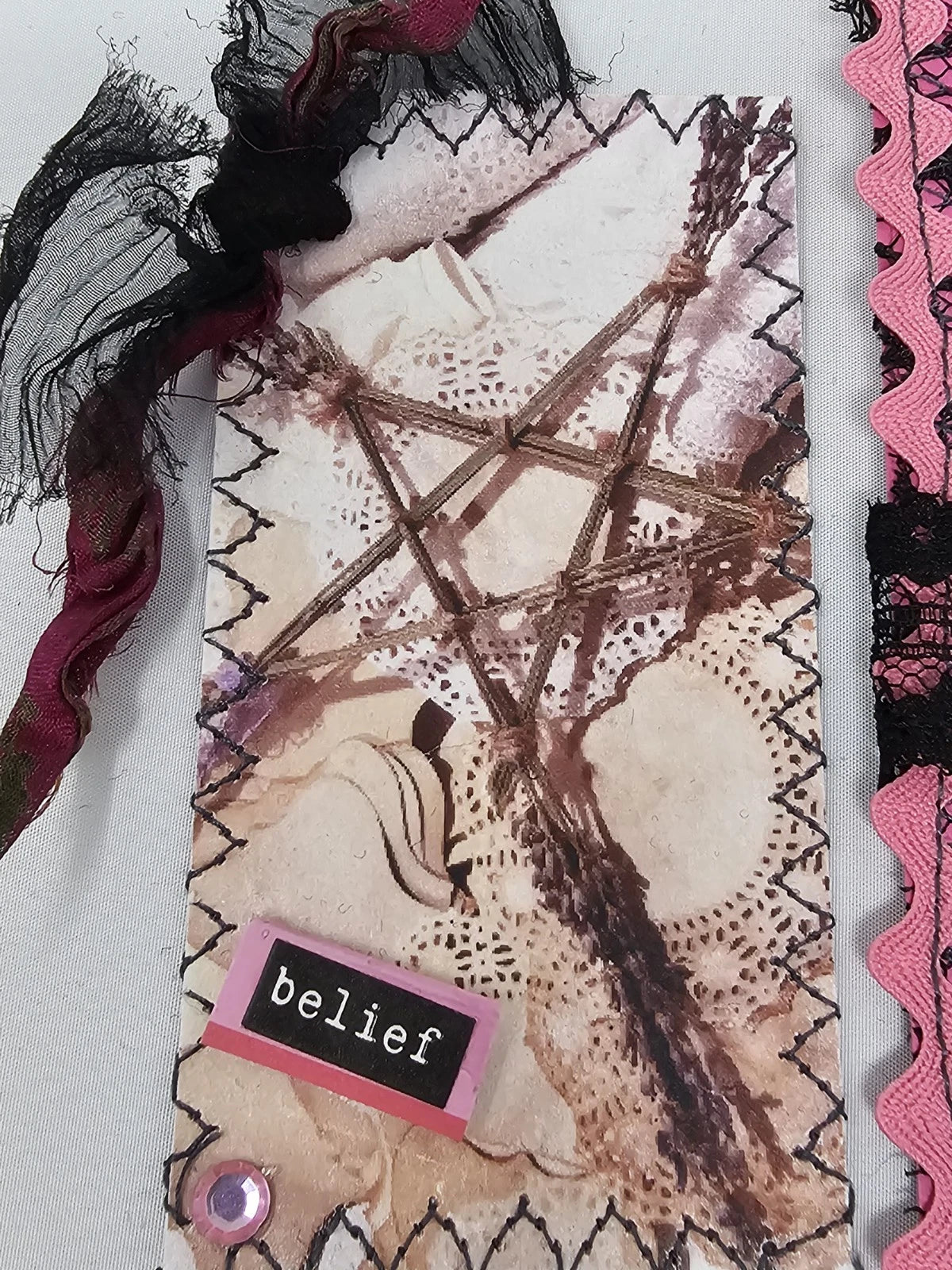 Vintage Lace Bookmark -  Belief - Handmade