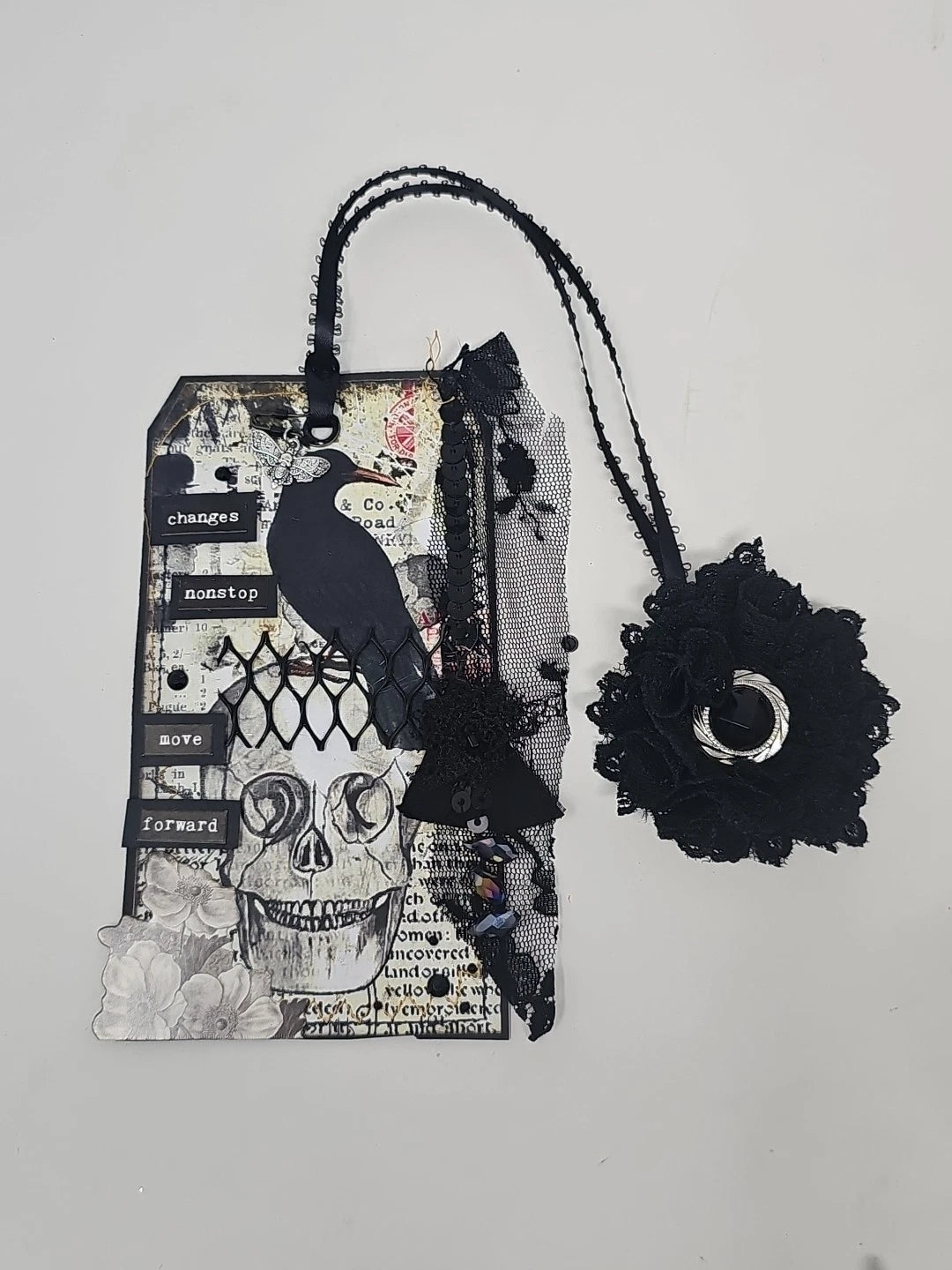 Vintage Bookmark SKULL AND FLOWER