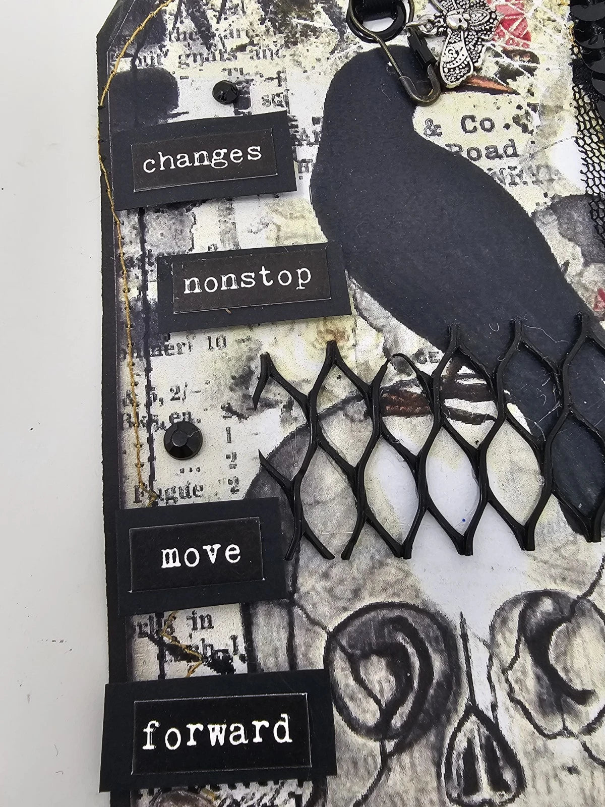 Vintage Bookmark SKULL AND FLOWER