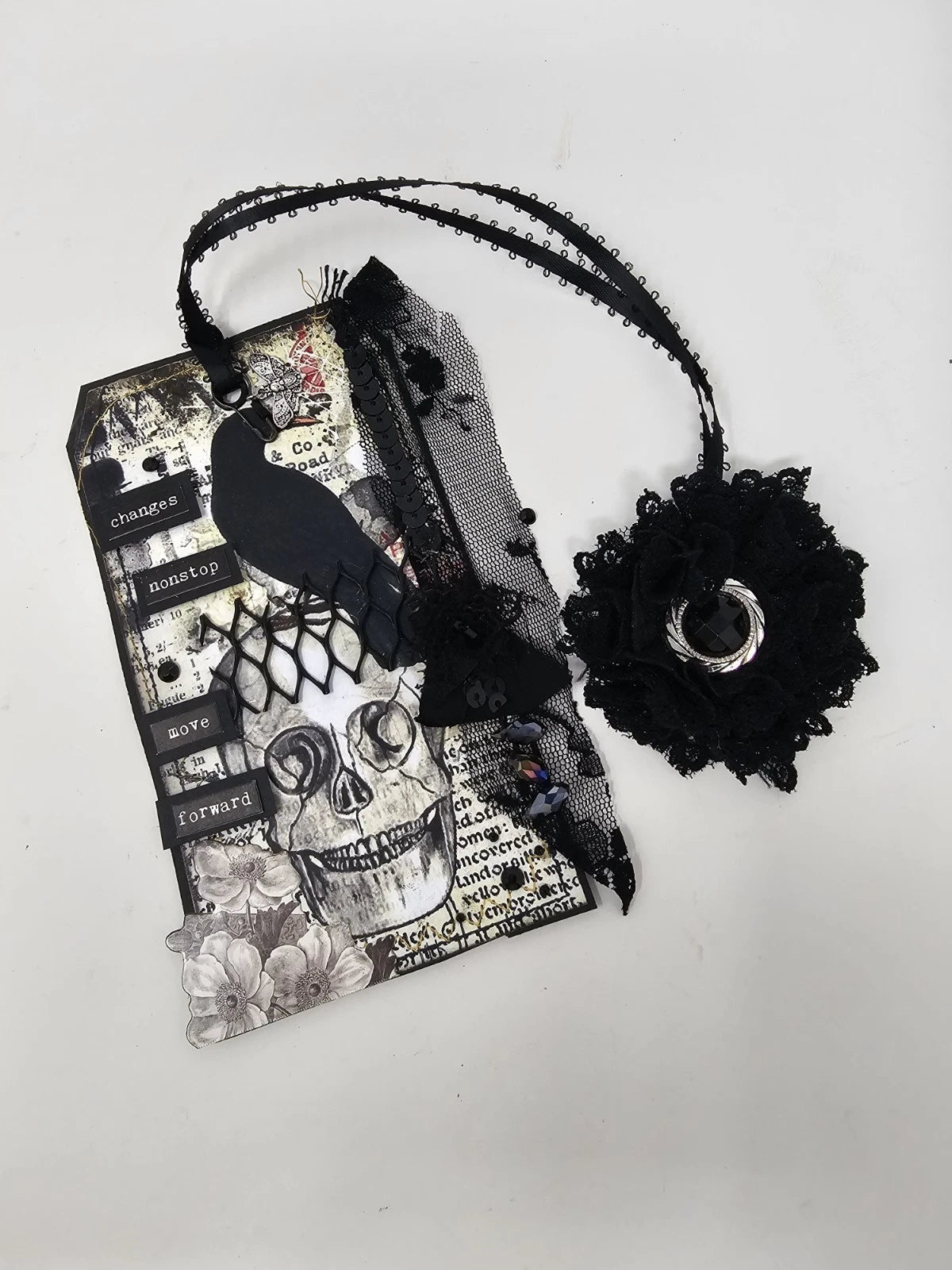Vintage Bookmark SKULL AND FLOWER