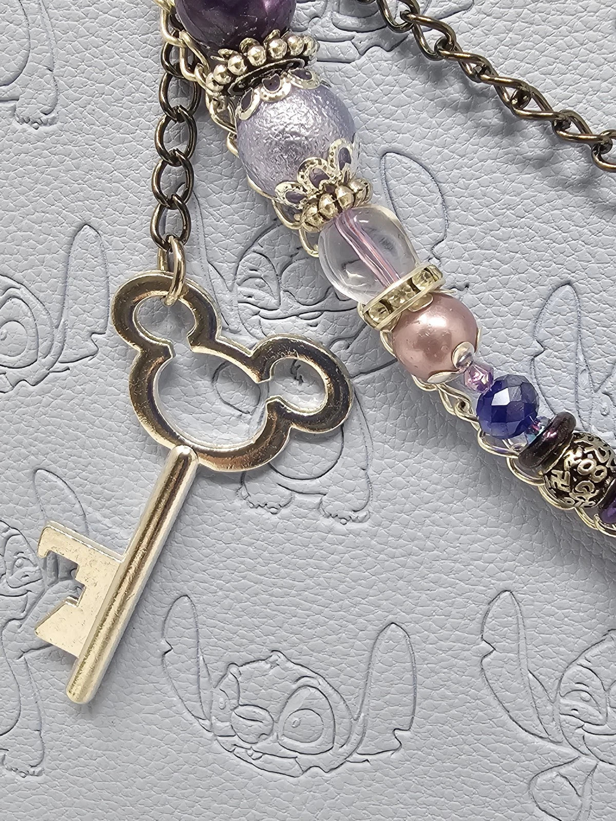 Double Chain Purse Charm - Mickey's Key & Purple Heart