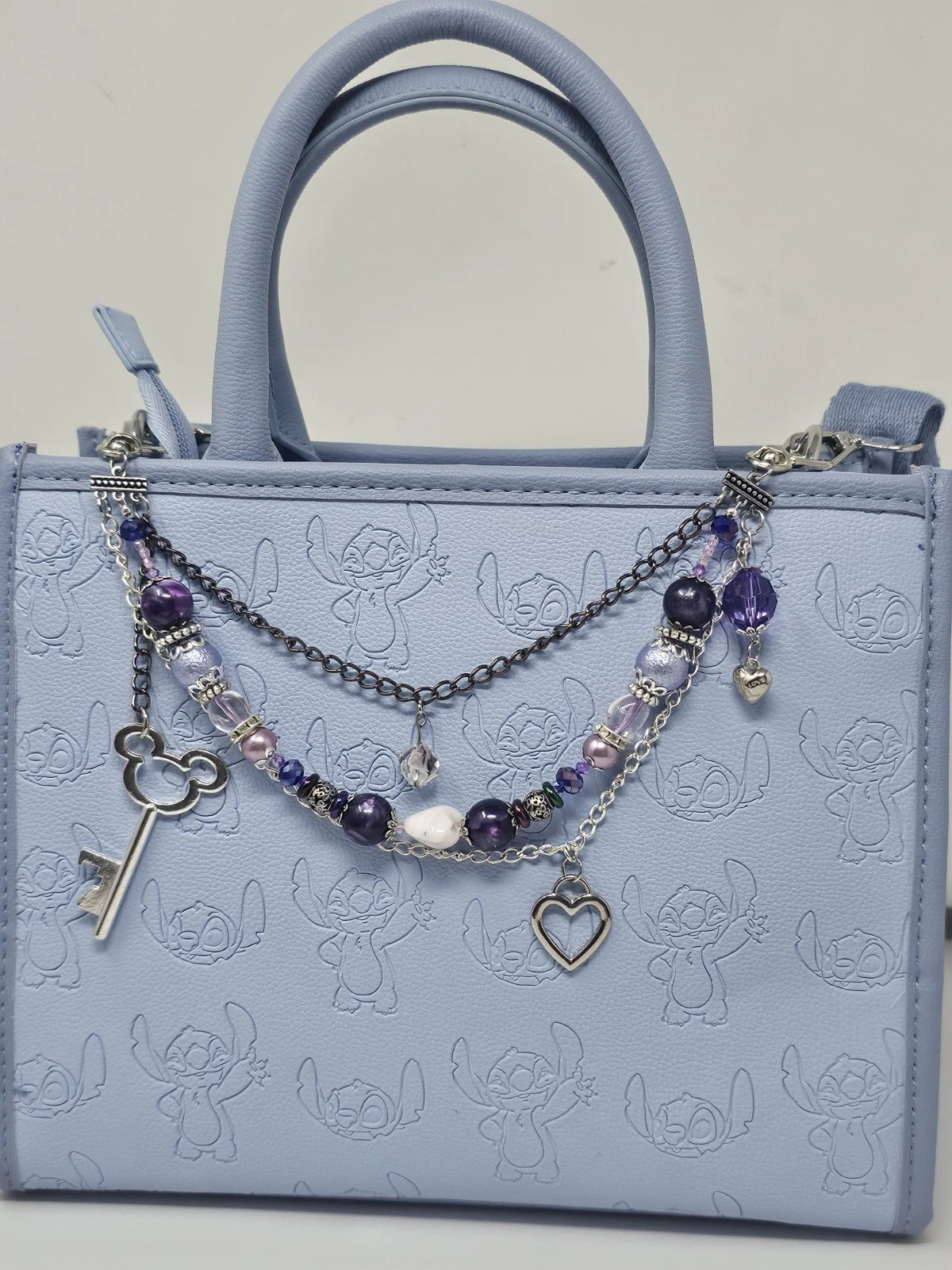 Double Chain Purse Charm - Mickey's Key & Purple Heart