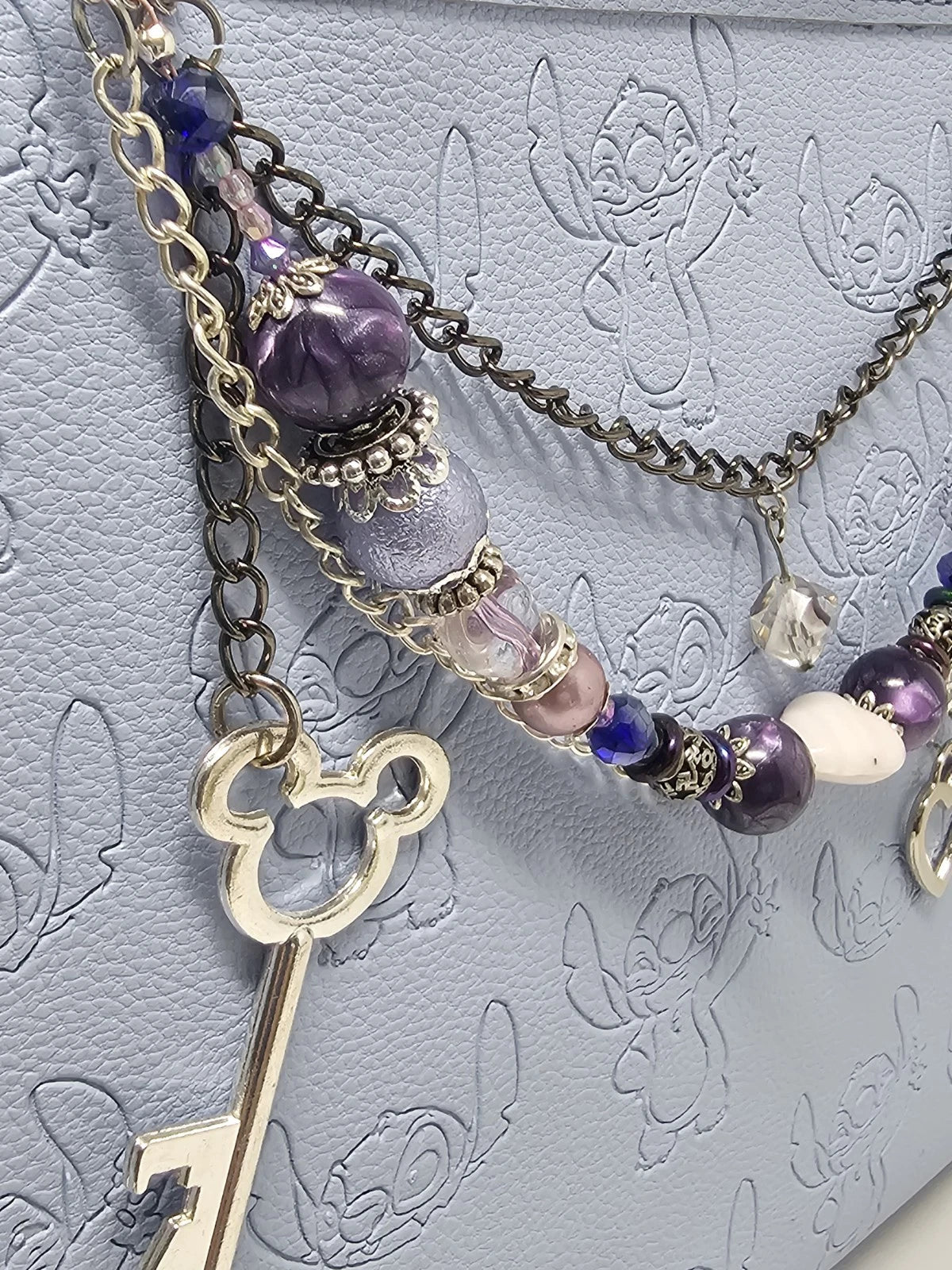 Double Chain Purse Charm - Mickey's Key & Purple Heart