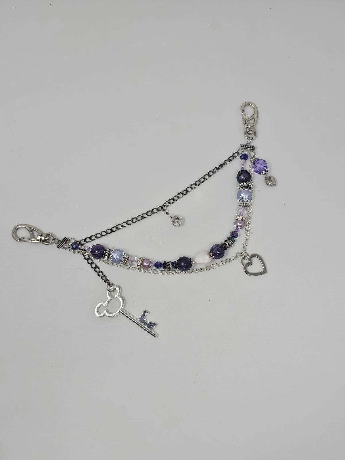 Double Chain Purse Charm - Mickey's Key & Purple Heart