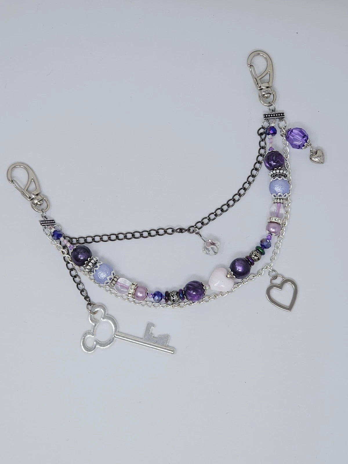 Double Chain Purse Charm - Mickey's Key & Purple Heart
