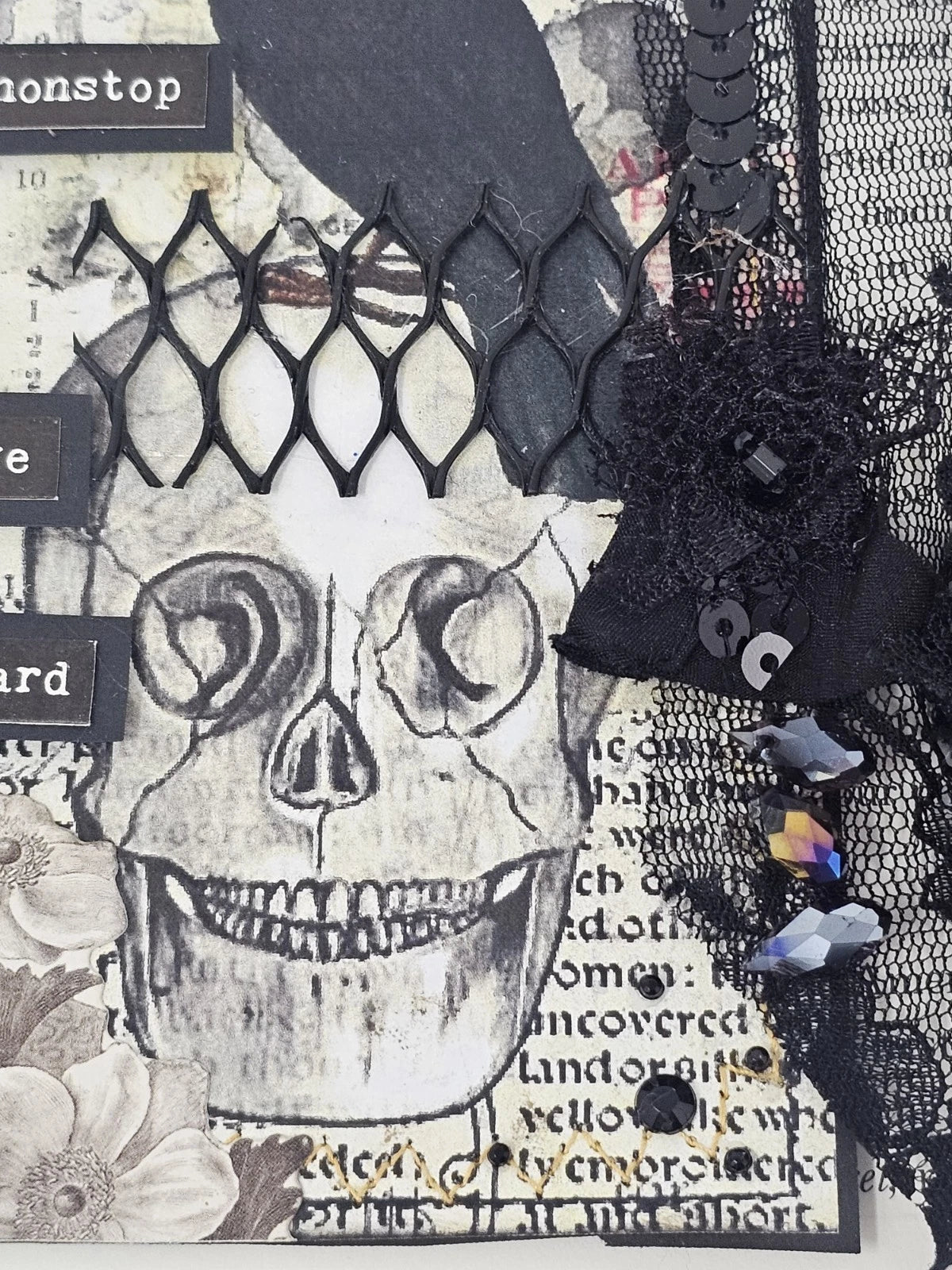 Vintage Bookmark SKULL AND FLOWER