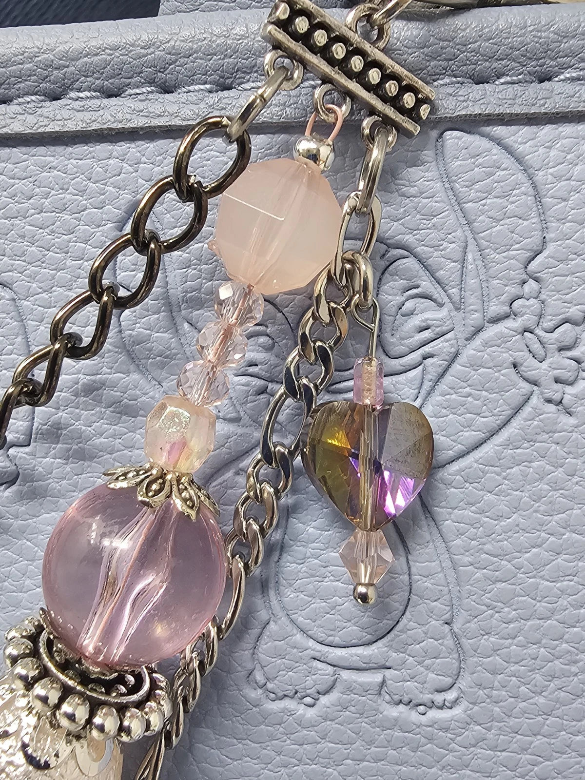 Double Chain Purse Charm - Mickey's Key & Pink Heart