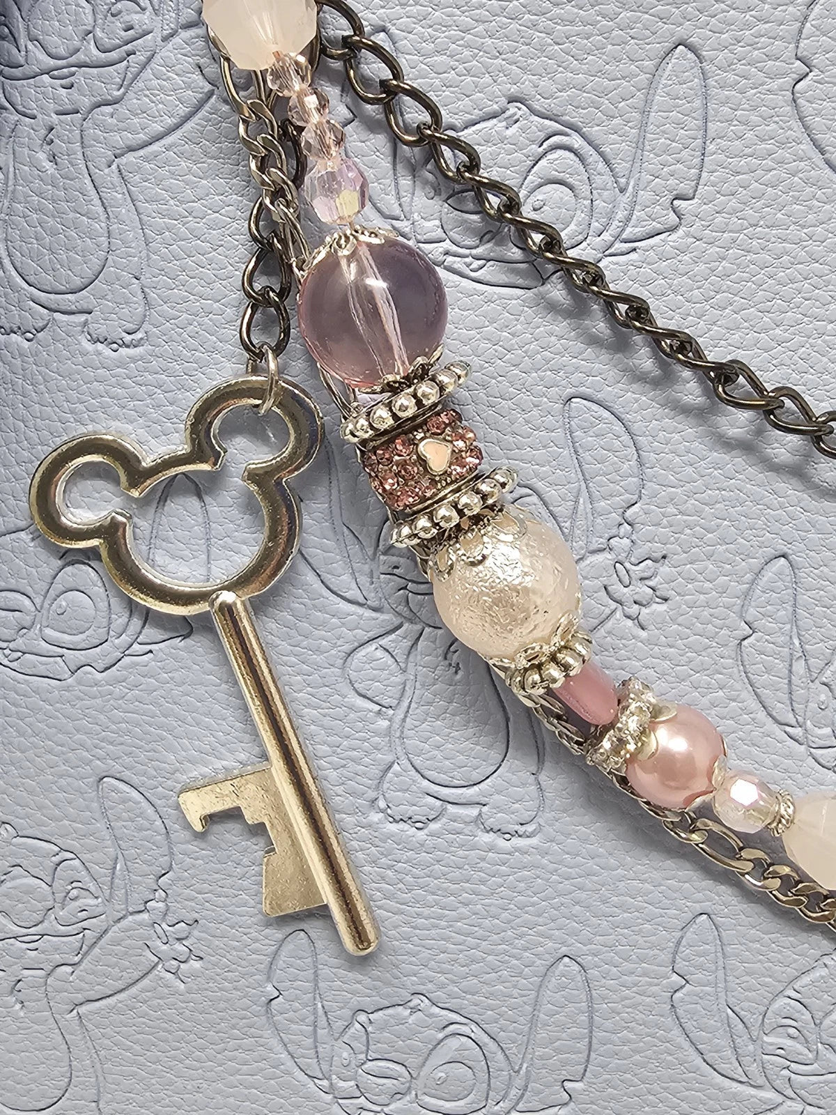 Double Chain Purse Charm - Mickey's Key & Pink Heart