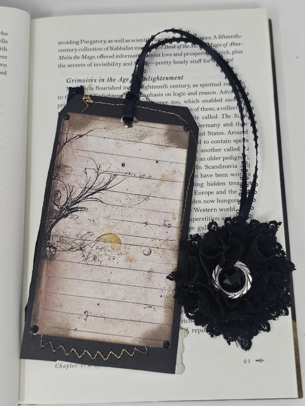 Vintage Bookmark SKULL AND FLOWER