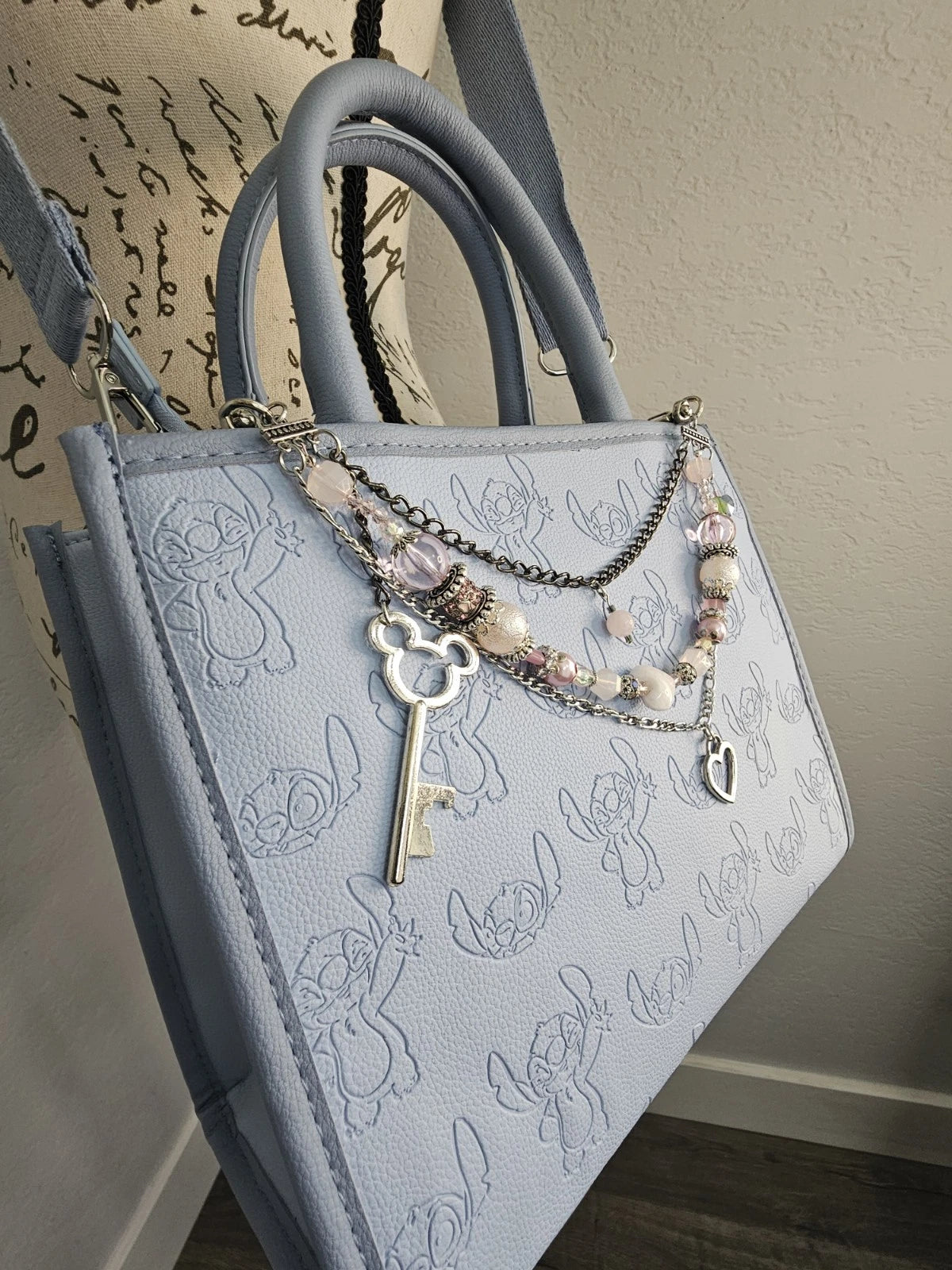 Double Chain Purse Charm - Mickey's Key & Pink Heart