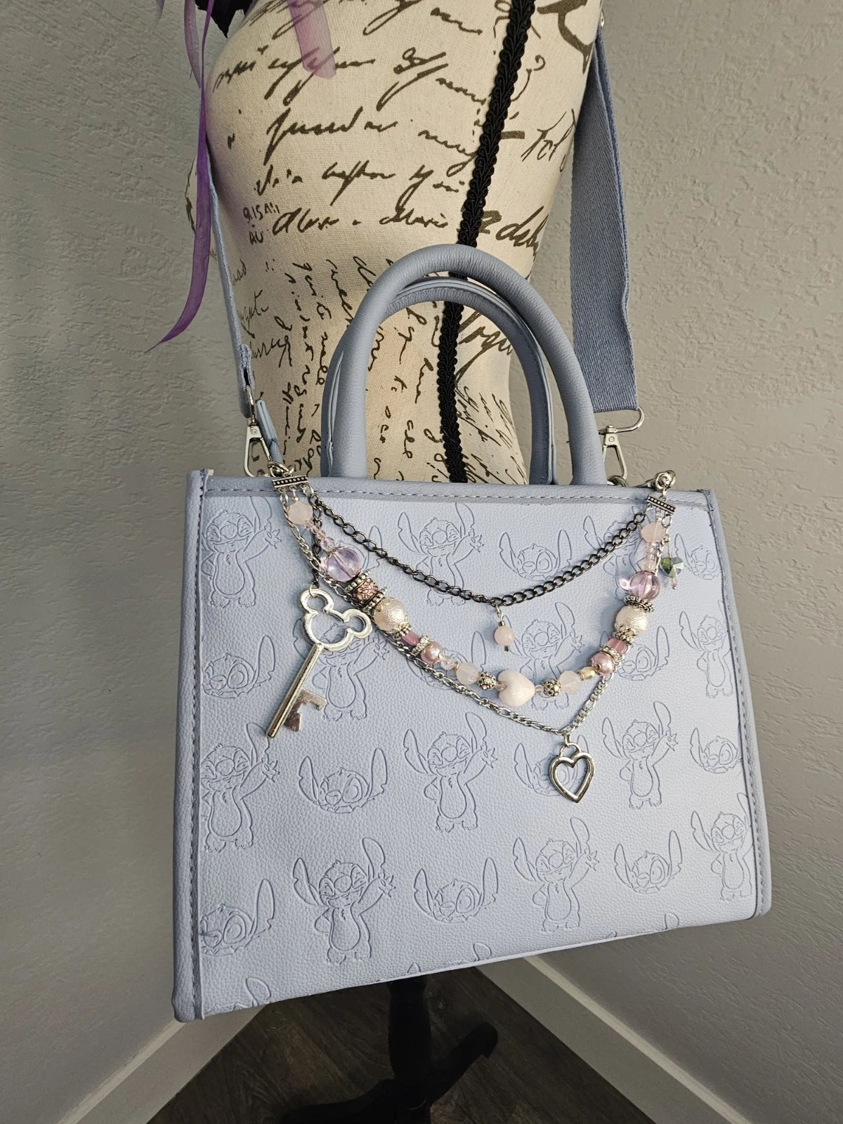 Double Chain Purse Charm - Mickey's Key & Pink Heart