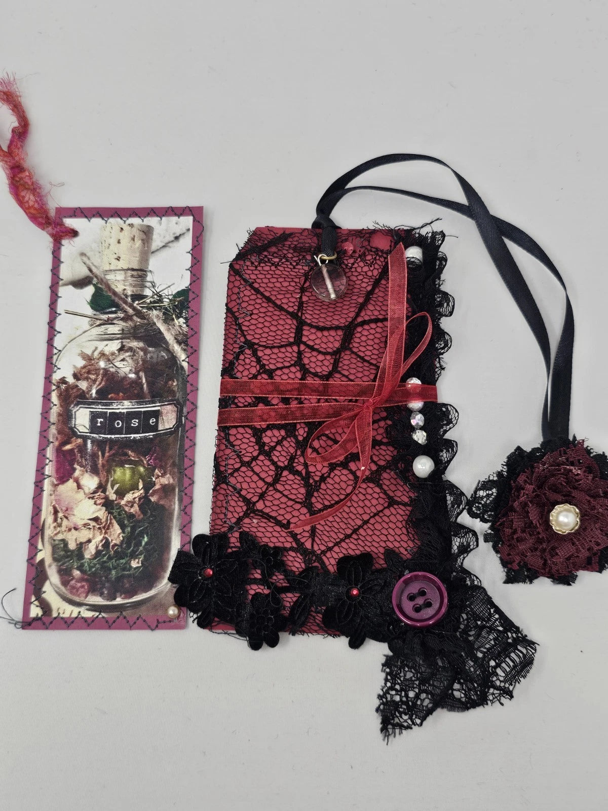 Vintage Chic Lace Bookmark - Rose - Handmade