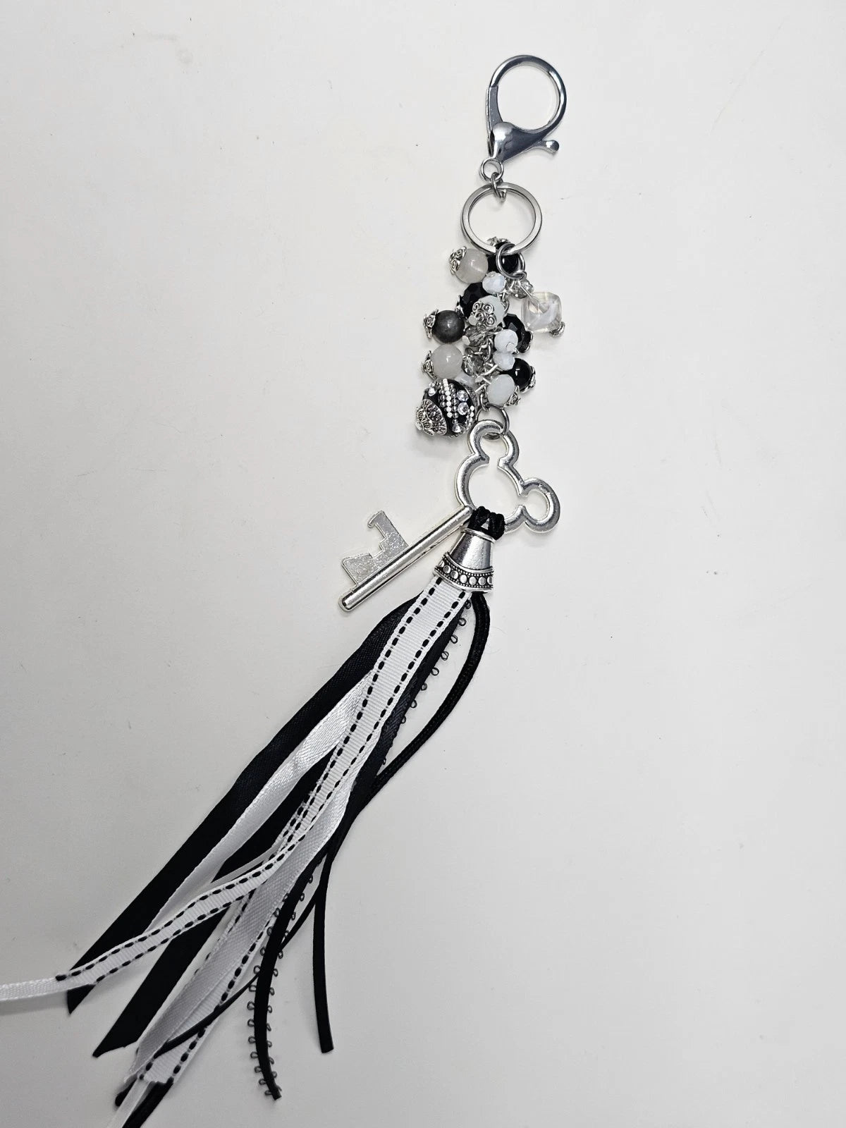 Purse Charm - Disney Key Black and White Natural Stones