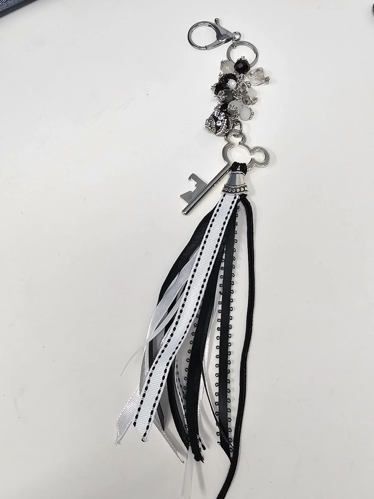 Purse Charm - Disney Key Black and White Natural Stones