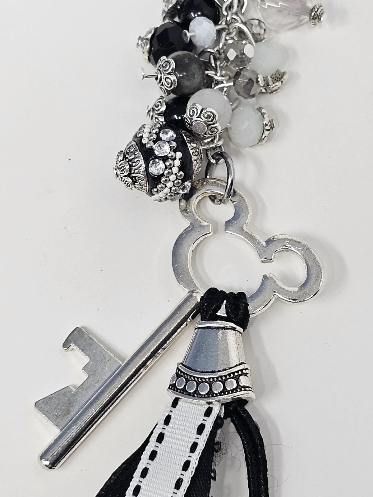 Purse Charm - Disney Key Black and White Natural Stones