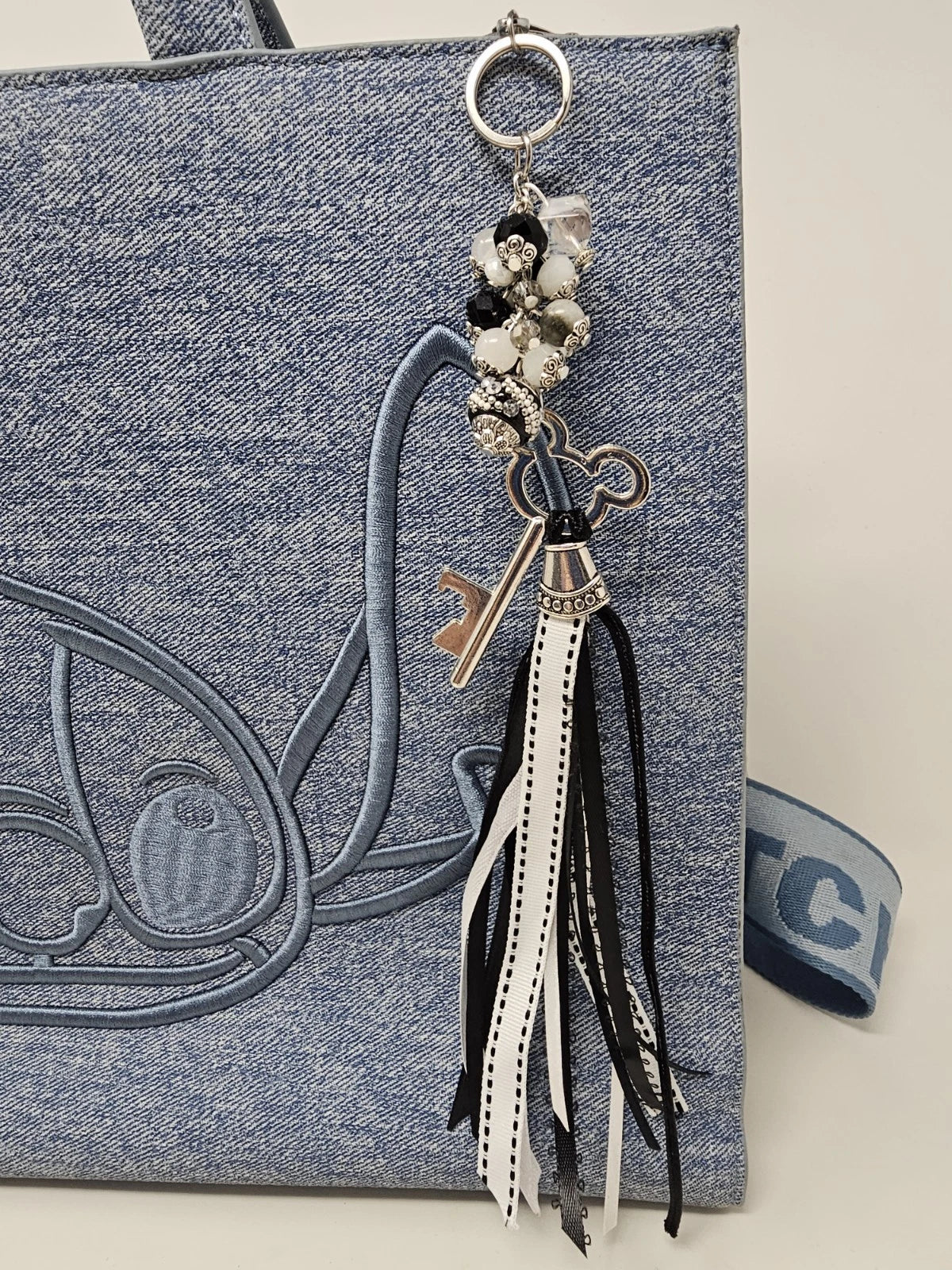 Purse Charm - Disney Key Black and White Natural Stones
