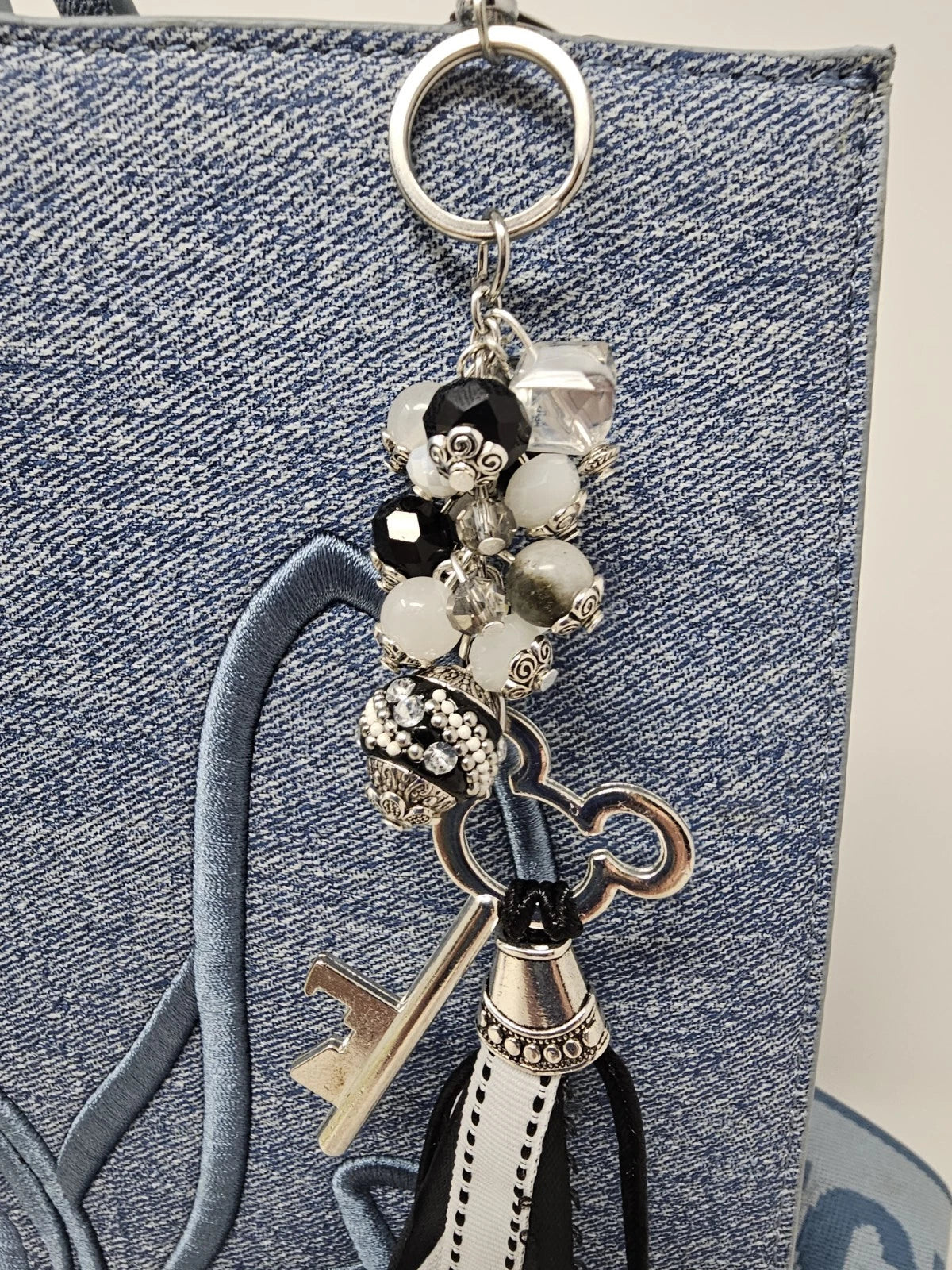 Purse Charm - Disney Key Black and White Natural Stones