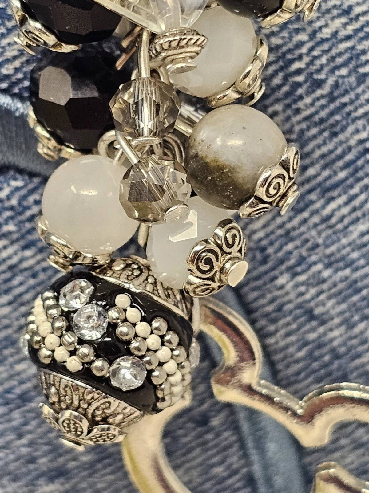 Purse Charm - Disney Key Black and White Natural Stones