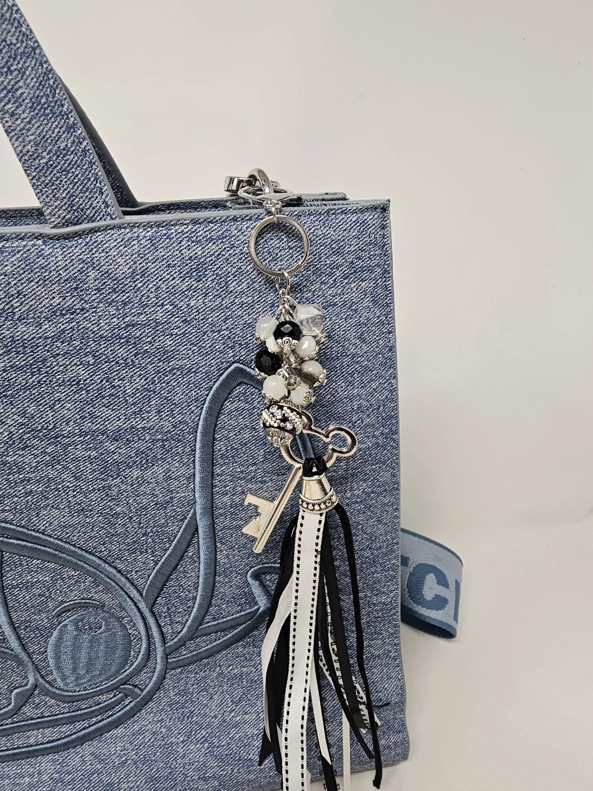 Purse Charm - Disney Key Black and White Natural Stones