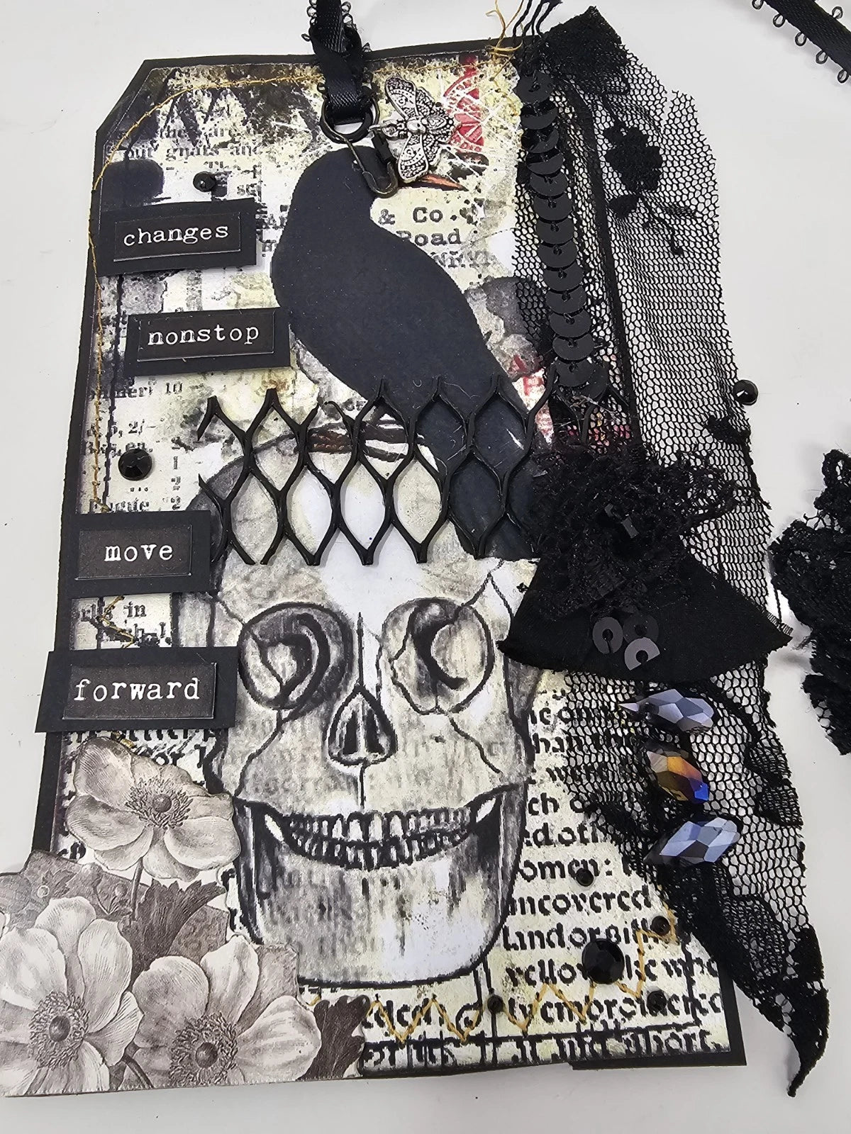 Vintage Bookmark SKULL AND FLOWER