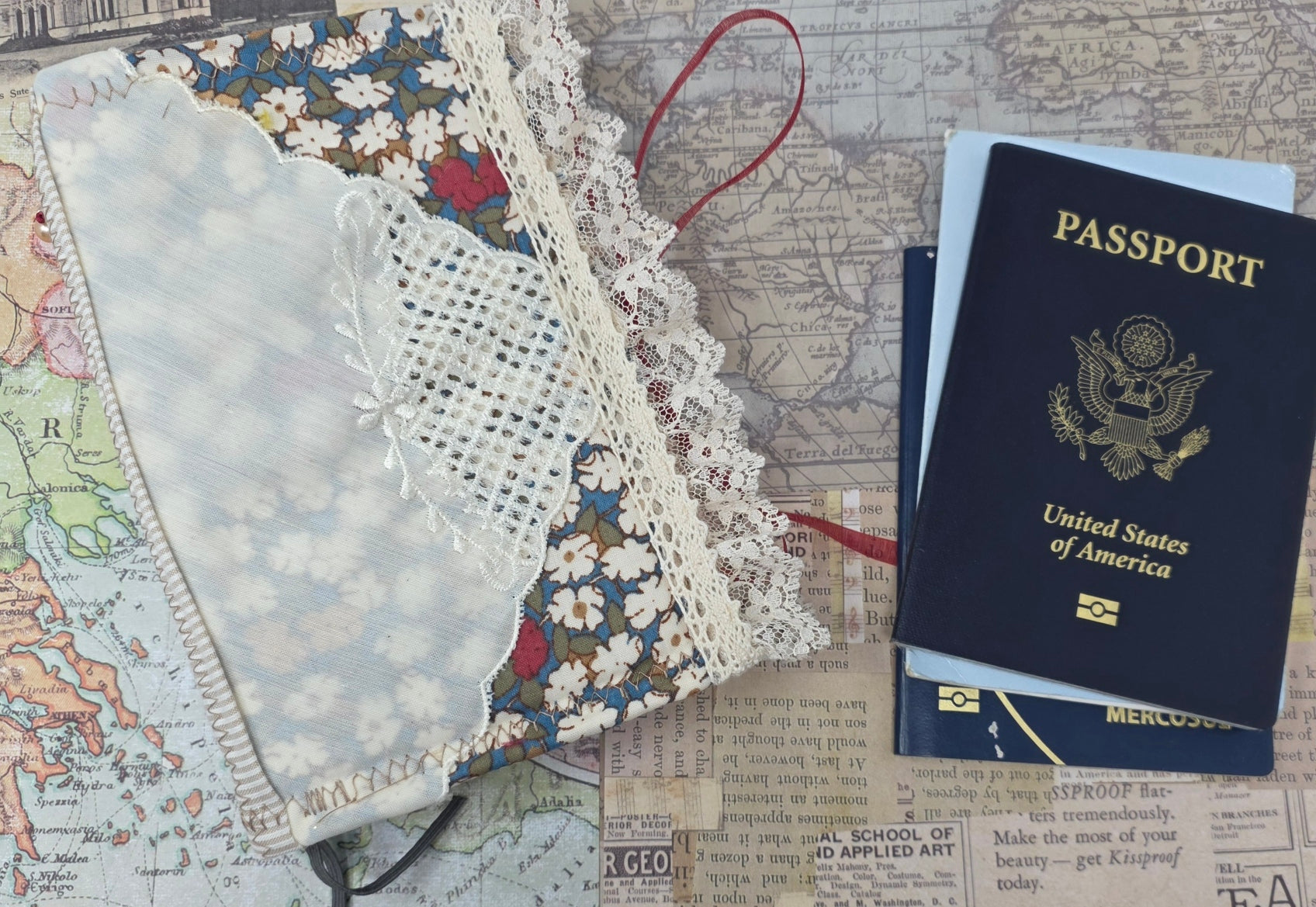 Vintage Passport Holder - Ivory Doily
