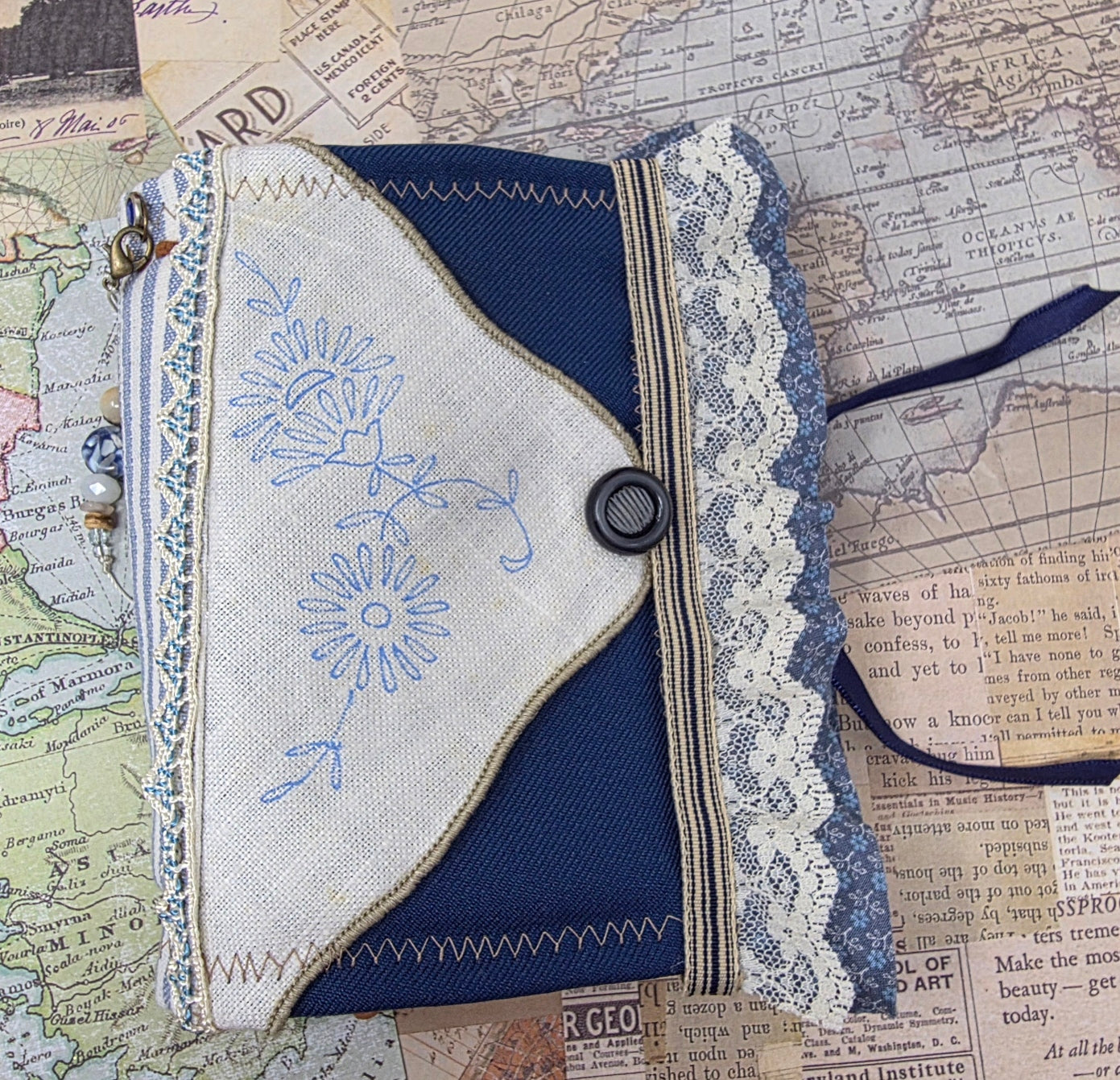 Vintage Passport Holder - Blue Lotus