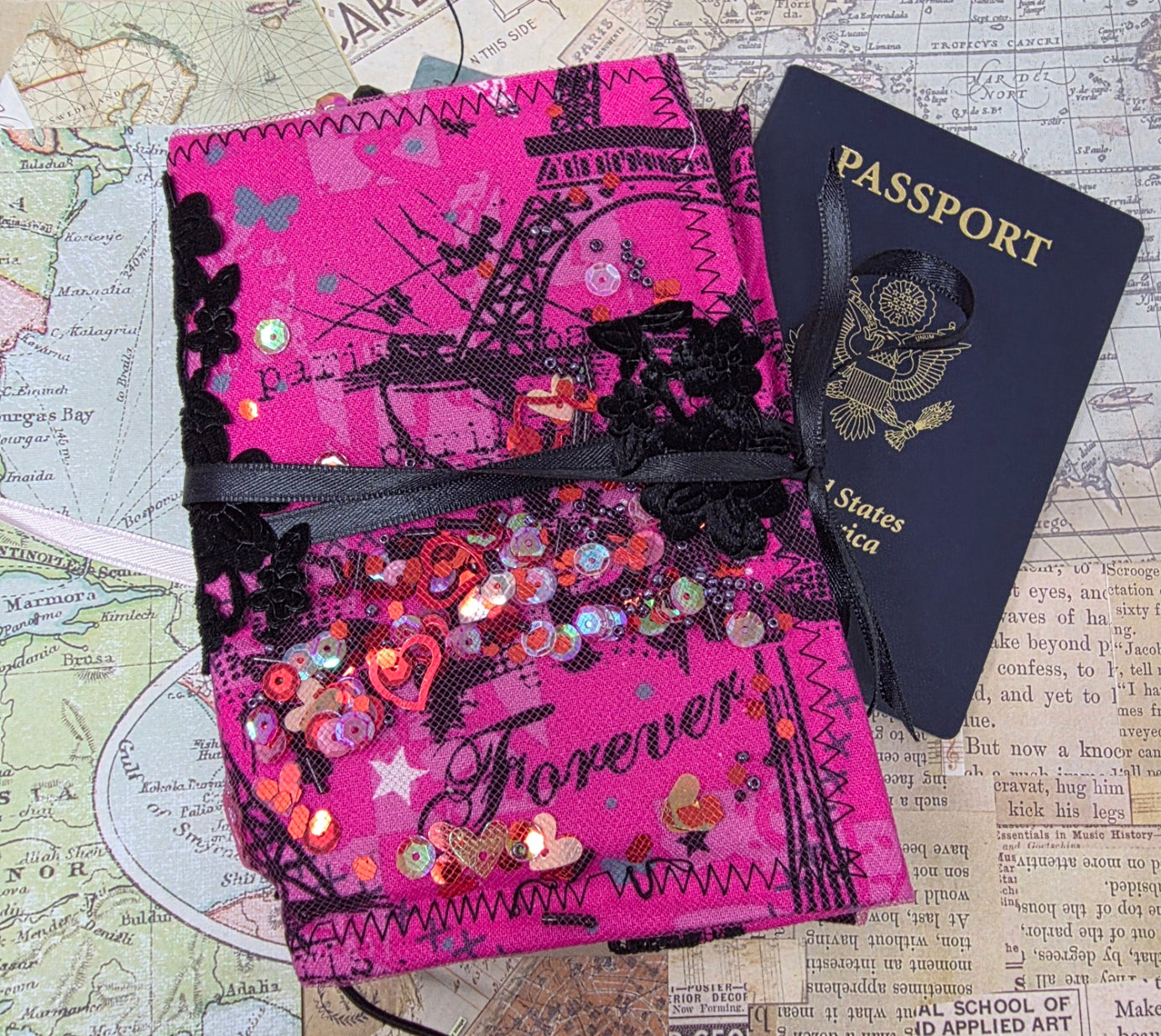 Vintage Passport Holder - Paris Sequin