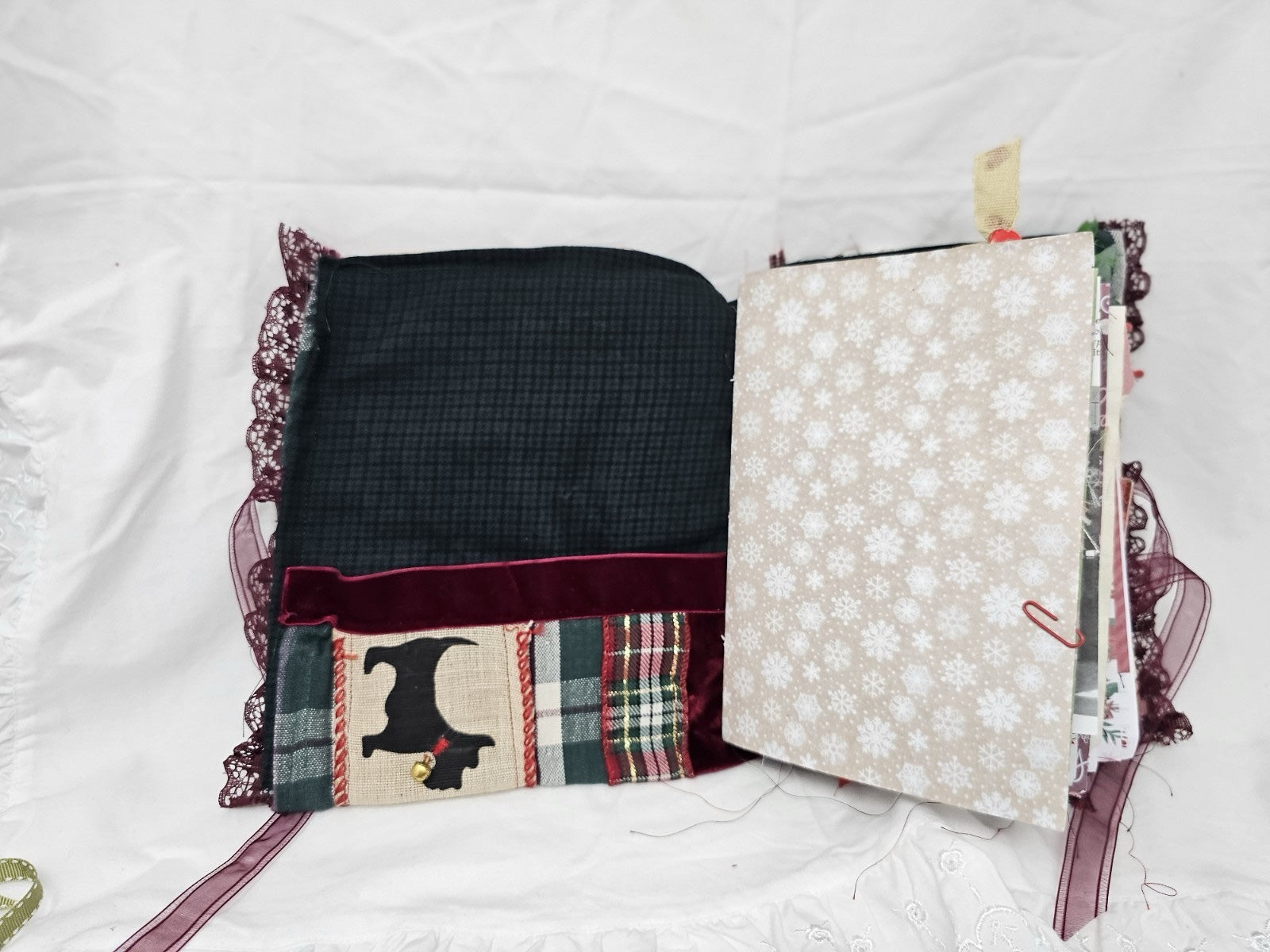 Christmas Vintage Journal- Cats & Dogs Pawlidays! Handmade Soft Cover Fabric.