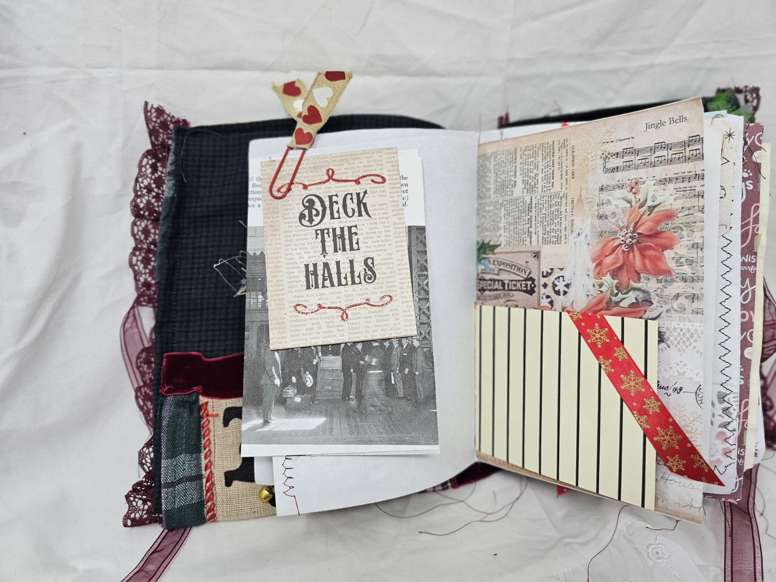 Christmas Vintage Journal- Cats & Dogs Pawlidays! Handmade Soft Cover Fabric.