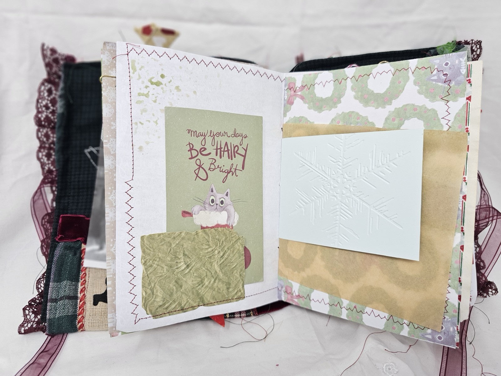 Christmas Vintage Journal- Cats & Dogs Pawlidays! Handmade Soft Cover Fabric.