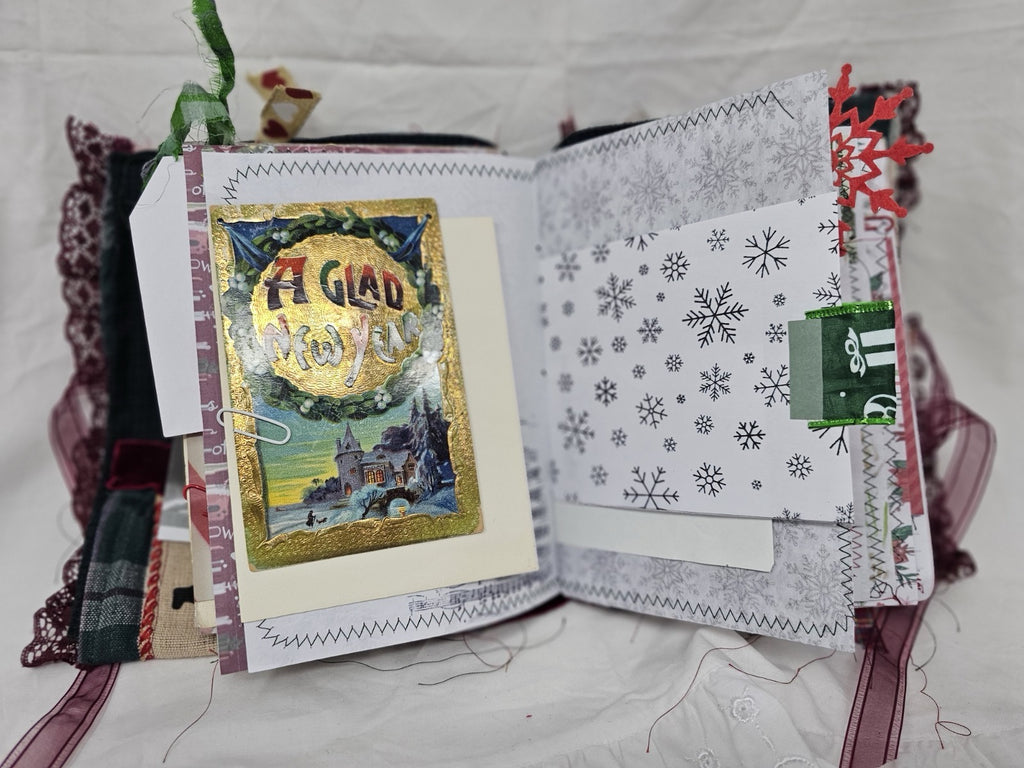 Christmas Vintage Journal- Cats & Dogs Pawlidays! Handmade Soft Cover Fabric.