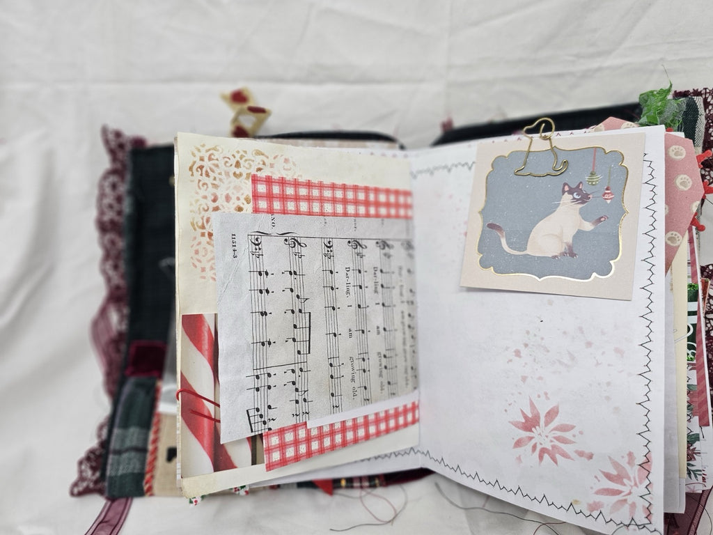 Christmas Vintage Journal- Cats & Dogs Pawlidays! Handmade Soft Cover Fabric.
