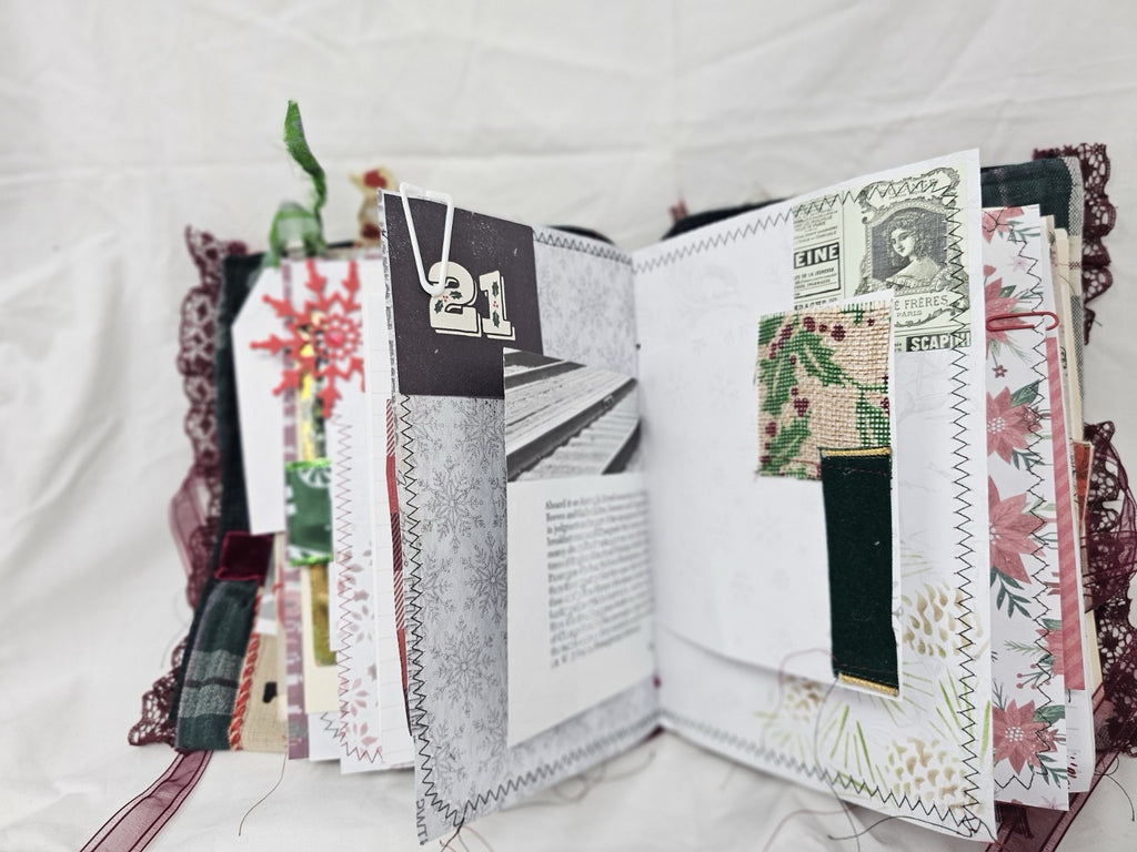 Christmas Vintage Journal- Cats & Dogs Pawlidays! Handmade Soft Cover Fabric.