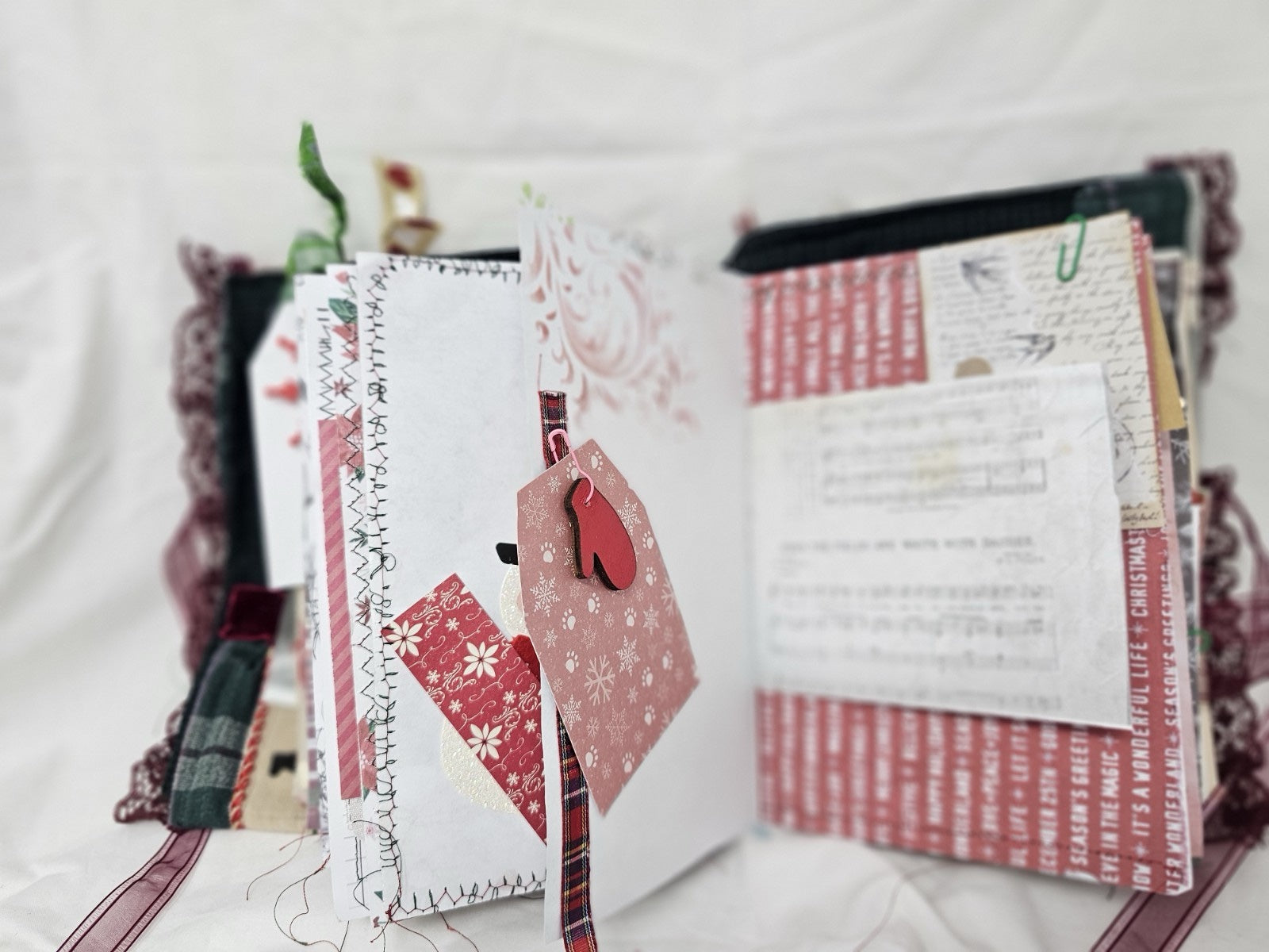 Christmas Vintage Journal- Cats & Dogs Pawlidays! Handmade Soft Cover Fabric.