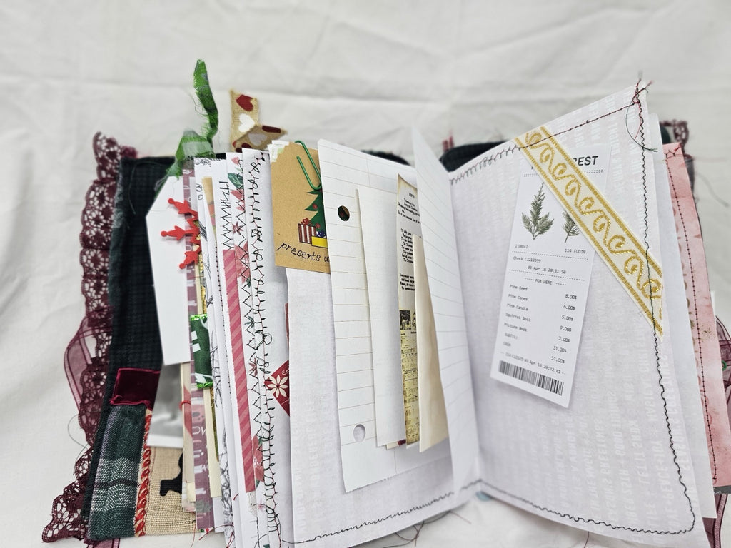 Christmas Vintage Journal- Cats & Dogs Pawlidays! Handmade Soft Cover Fabric.