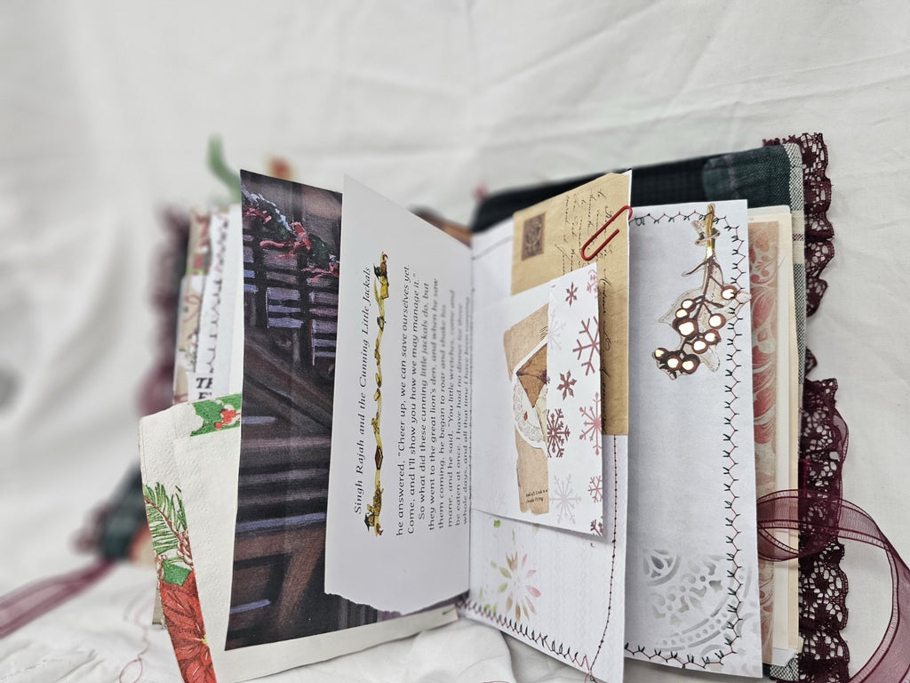 Christmas Vintage Journal- Cats & Dogs Pawlidays! Handmade Soft Cover Fabric.