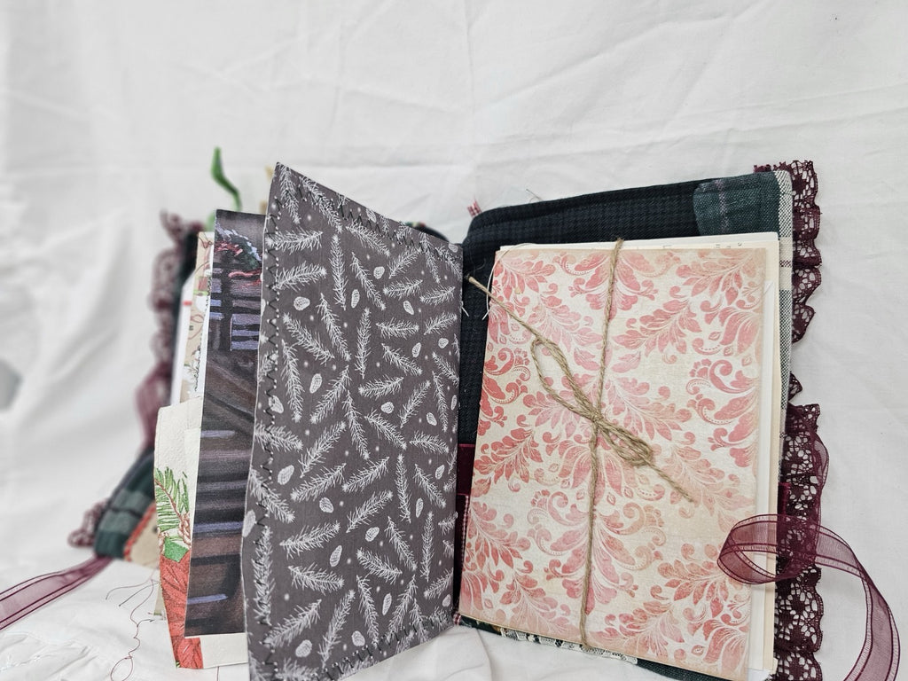 Christmas Vintage Journal- Cats & Dogs Pawlidays! Handmade Soft Cover Fabric.