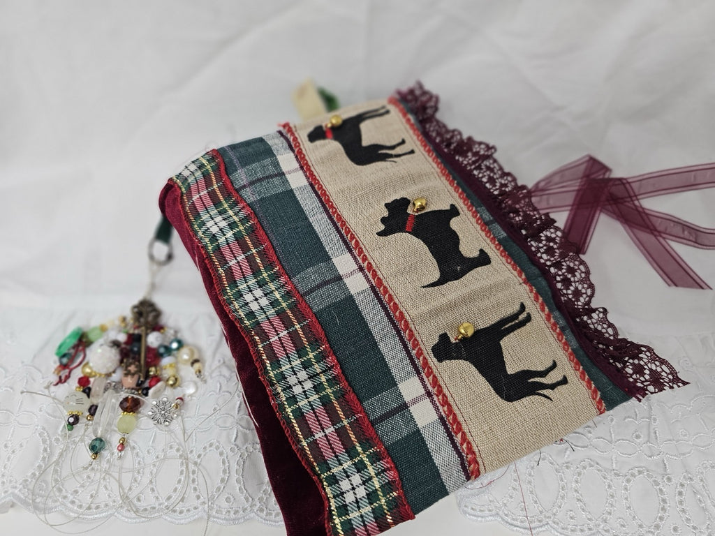 Christmas Vintage Journal- Cats & Dogs Pawlidays! Handmade Soft Cover Fabric.