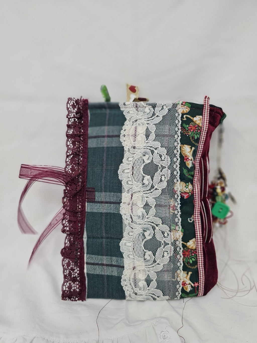 Christmas Vintage Journal- Cats & Dogs Pawlidays! Handmade Soft Cover Fabric.