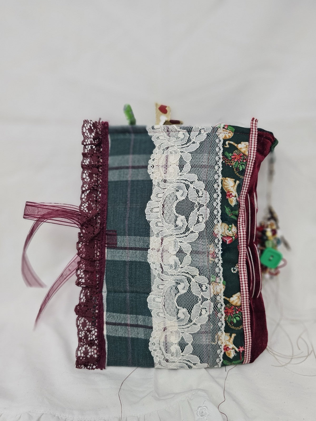 Christmas Vintage Journal- Cats & Dogs Pawlidays! Handmade Soft Cover Fabric.