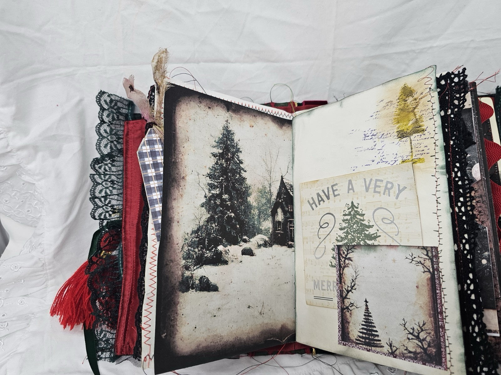 Gothic Christmas Vintage Journal Handmade Hard CoverFabric