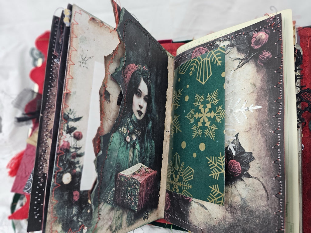 Gothic Christmas Vintage Journal Handmade Hard CoverFabric