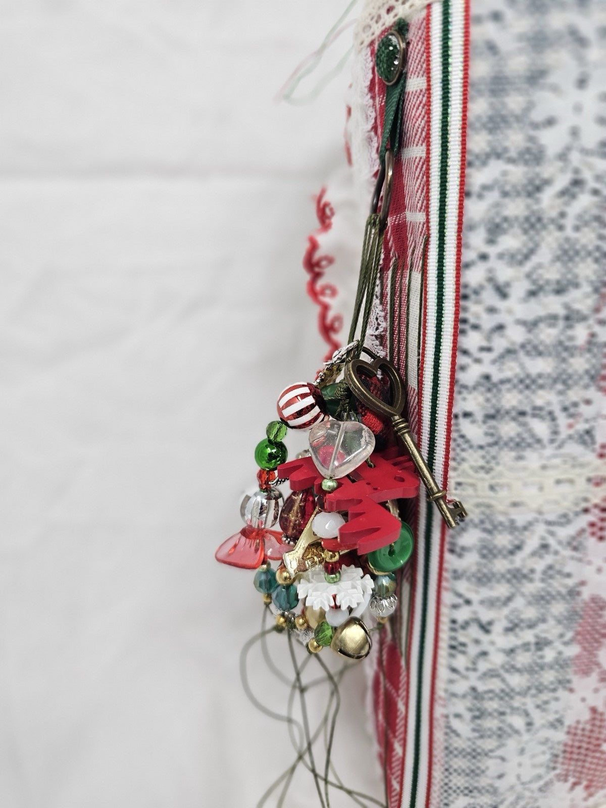 Christmas Vintage Journal- Candy Cane - Handmade Soft Cover Fabric.