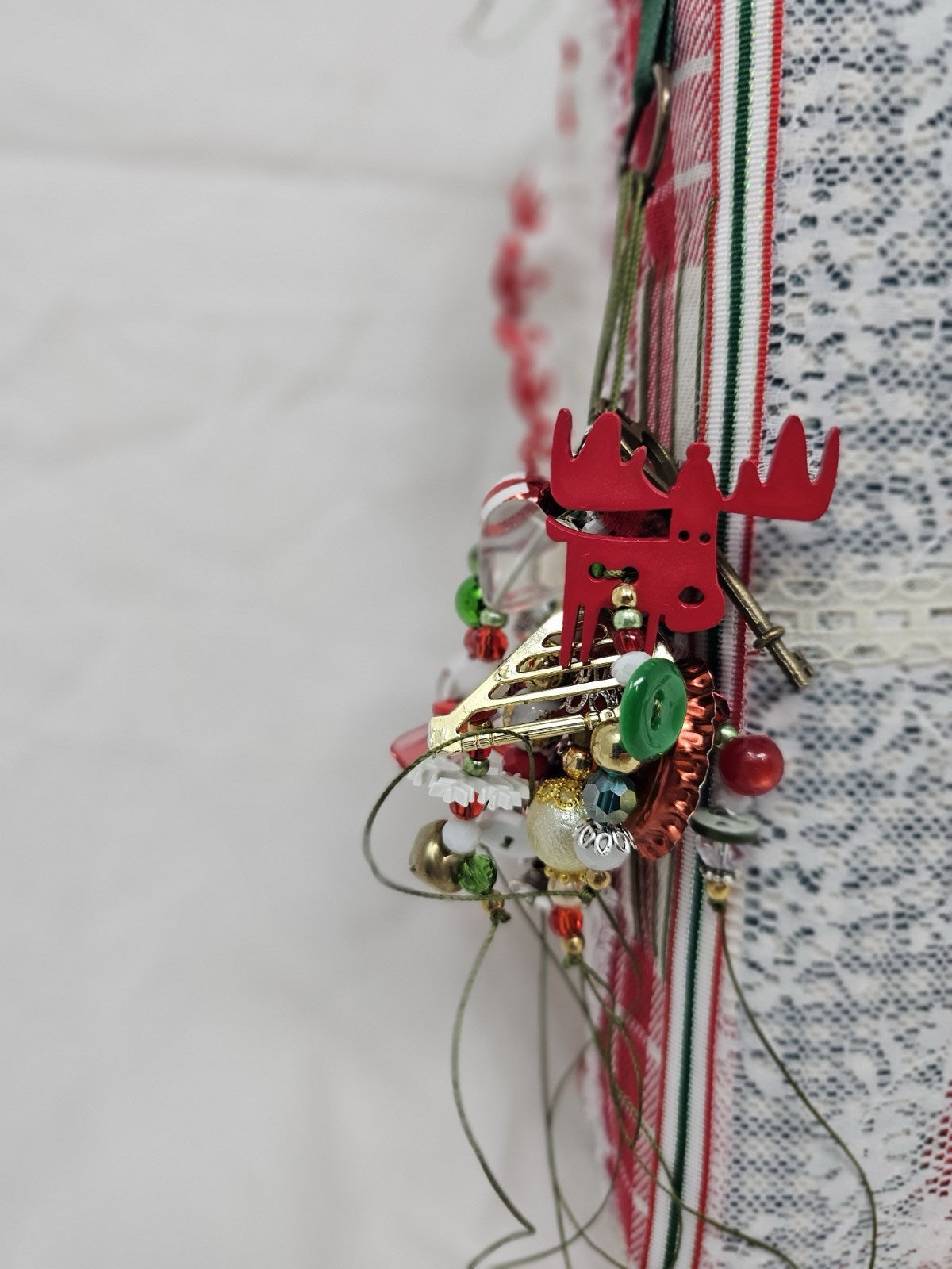 Christmas Vintage Journal- Candy Cane - Handmade Soft Cover Fabric.