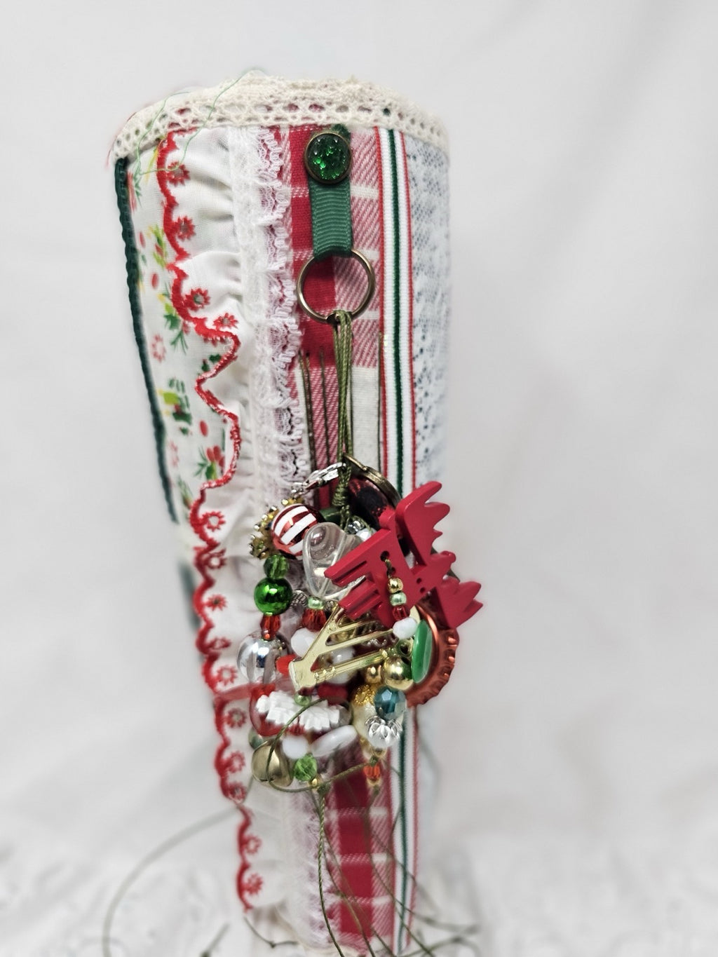 Christmas Vintage Journal- Candy Cane - Handmade Soft Cover Fabric.