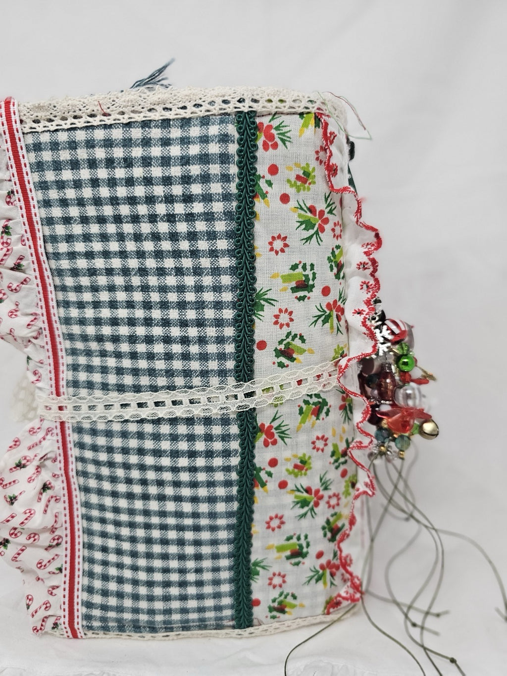 Christmas Vintage Journal- Candy Cane - Handmade Soft Cover Fabric.